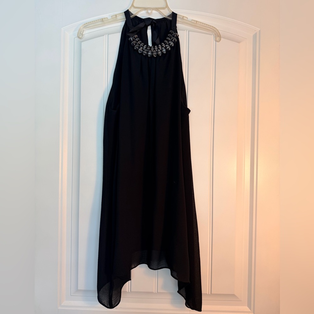 Max Studio Black High Low Dress with Embellished Neckline